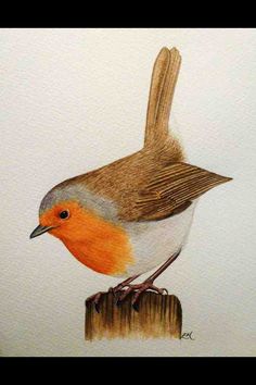 a drawing of a bird sitting on top of a wooden post