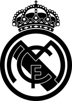 the real madrid crest is shown in black and white, with a crown on top