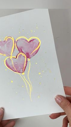Valentines Card Diy Ideas, Kid Made Valentines, Diy Valentines Art, Easy Paintings With Watercolor, Easy Art Watercolor, Cute Valentines Crafts For Kids, Cute Easy Card Ideas, Water Colour Valentine’s Day Cards, Valentines Fingerprint Art