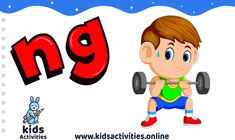 a boy is lifting a barbell in front of the word ngg with an image of