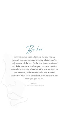 an image of a woman's face with the words be her on it