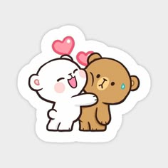 a sticker with an image of a teddy bear hugging another one's face