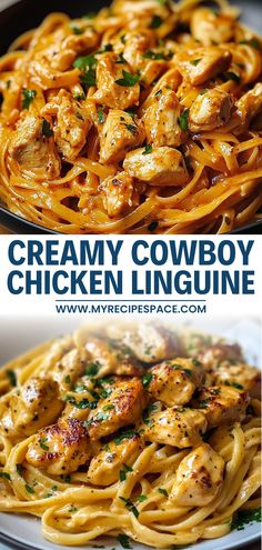 creamy cowboy chicken linguinne is an easy dinner recipe
