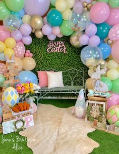 a room filled with lots of balloons and decorations