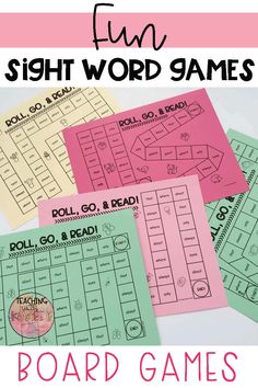 four board games with the words fun sight word games