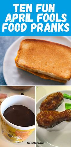 there are four pictures with food items on them and the words ten fun april fools food pranks