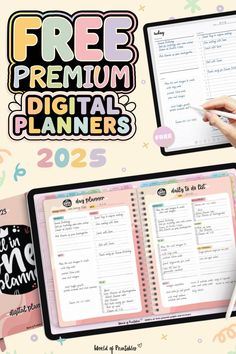 two notebooks with the text free premium digital planners