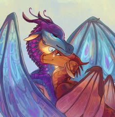 a dragon is sitting in the air with its wings spread out and it's eyes open