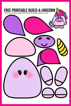 the printable pink and purple paper cutout is shown with an image of a cartoon character
