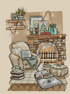 a living room filled with furniture and a fire place