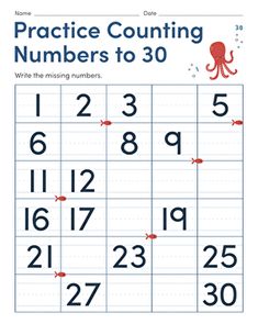 practice counting numbers to 30 worksheet