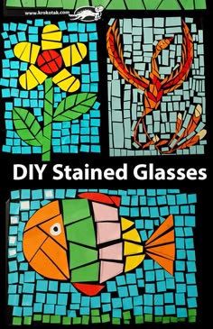 stained glass art project with fish and flowers