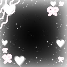 a black and white background with hearts, stars and ribbons in the center is an empty space for text