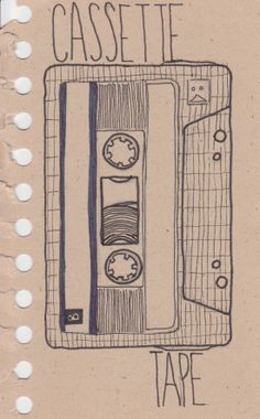 a drawing of a cassette tape with the words cassettette tape written in black ink