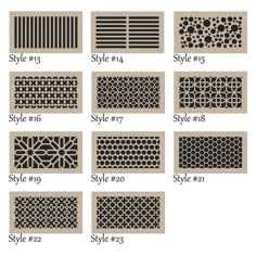 the different types of stencils are shown in black and white, including one with circles