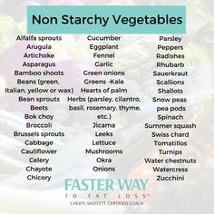 a list of non - starch vegetables on a table