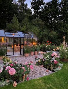 a garden filled with lots of different types of flowers