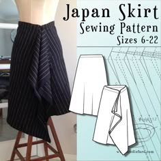 Studio Faro | The Japan Skirt - no block required! Hakama Skirt Pattern, Japan Skirt Pattern, Hanfu Skirt Sewing Pattern, Japanese Sewing Pattern Page, Sewing Dress, Vintage Vogue Skirt Sewing Pattern, Tuto Jupe, Knitting Blocking, Twist Pattern