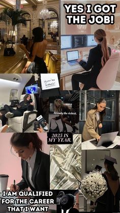 a collage of photos with the words, yes i got the job and images