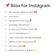 an info sheet with the words bios for instagramm