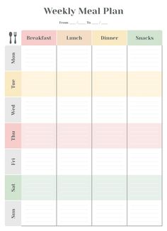 a printable meal planner with the words, weekly meal plan