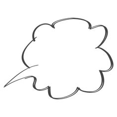 a black and white drawing of a speech bubble with an arrow in the center on a white background