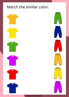 an image of clothes for children to match with the colors in this worksheet