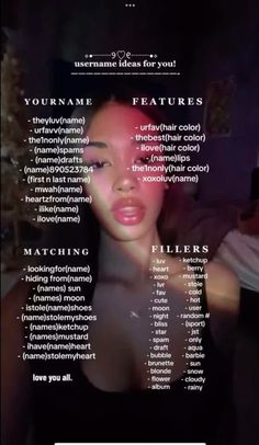 a poster with the names of different types of women's faces and words on it