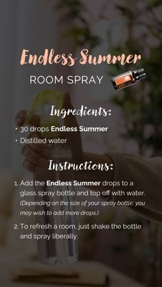 Ready to create the perfect summer day at home? 🌞 Spritz our DIY Endless Summer Room Spray around your space and fill your home with sunny memories! Summer Room Spray Ideas, Refreshing Room Spray Options, Doterra Disinfectant Spray, Aromatic Room Spray, Concentrated Room Spray, Diy Floor Cleaner, Room Spray Recipe, Diy Room Spray, Homemade Cleaning Products