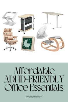 an image of office furniture with the words, memorable ad - friendly office essentials