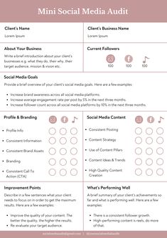 Social Media Audit | Editable Templates for Social Media Managers | Canva Templates #contentideas.