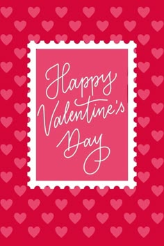 a stamp with the words happy valentine's day written in white on a red background