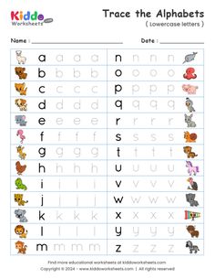 trace the alphabets worksheet for children to practice their handwriting and writing skills