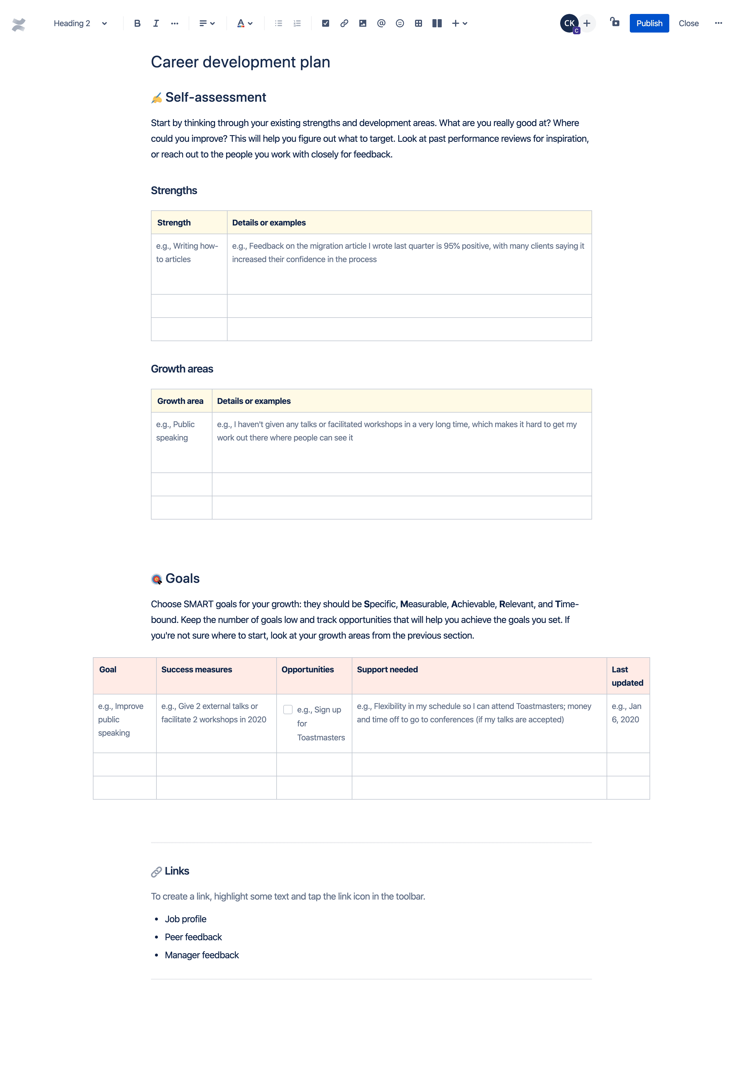 Career development plan template preview screenshot