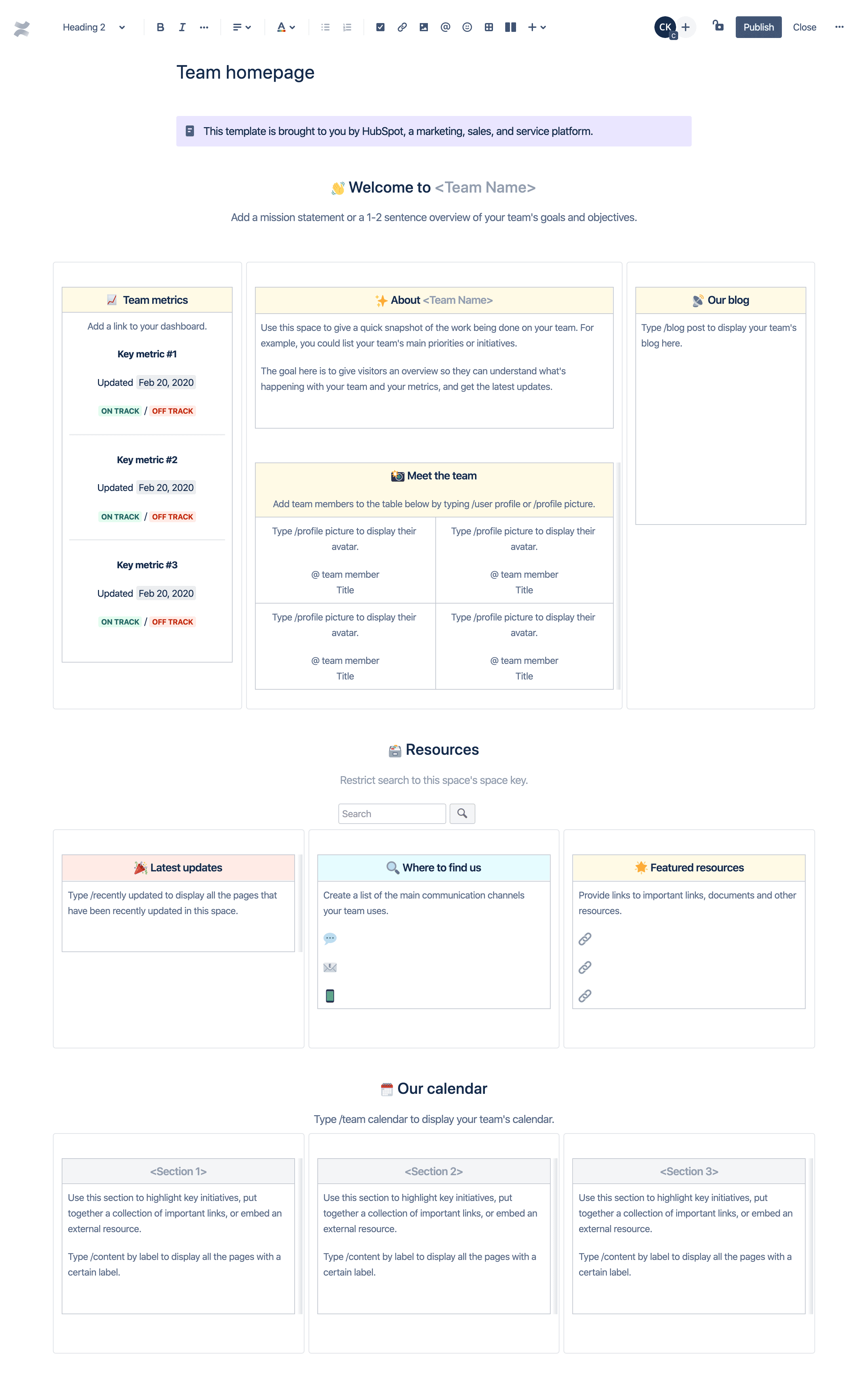 team homepage preview template