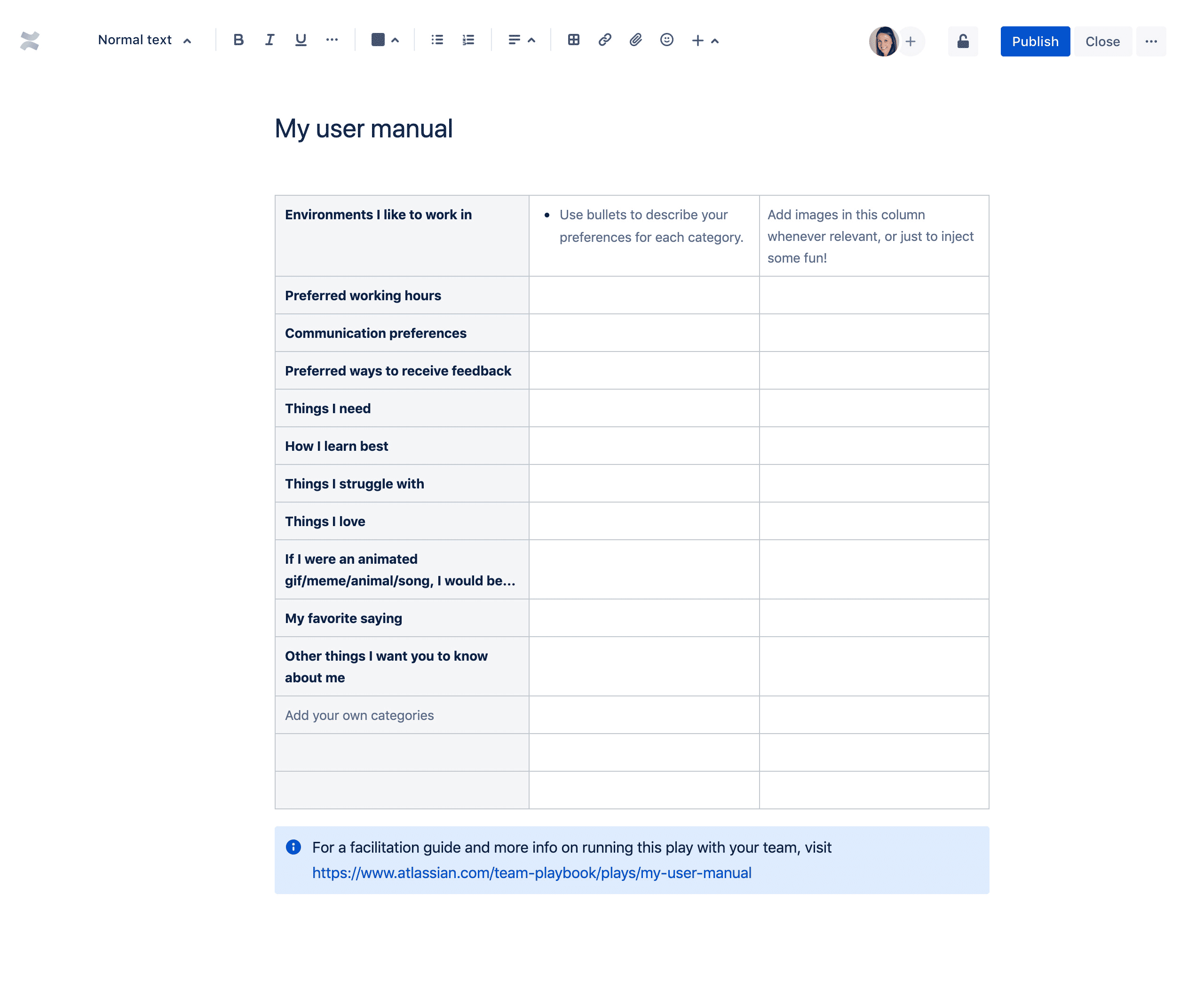 My user manual template preview