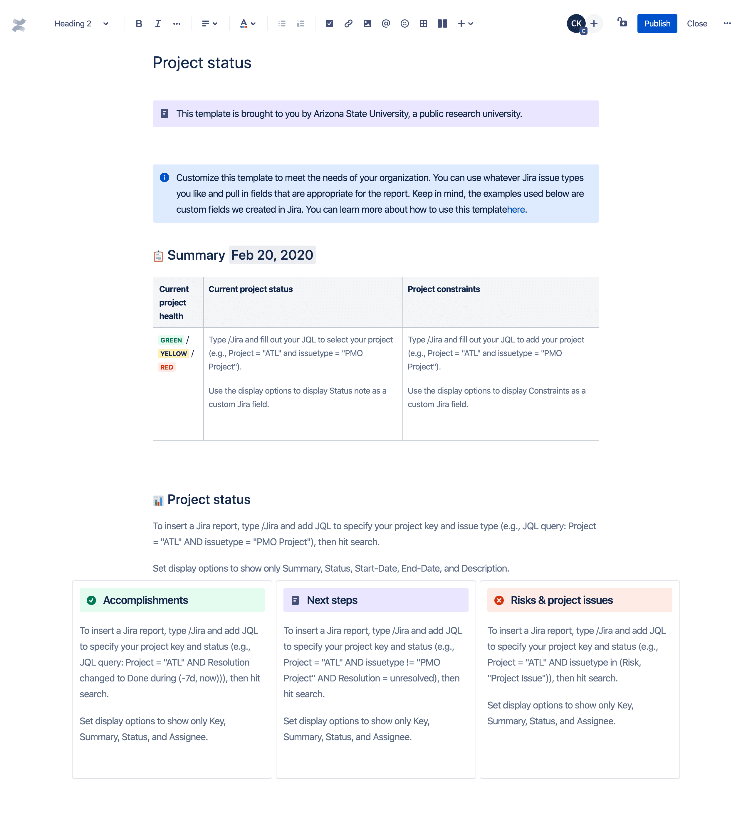 Project status preview.