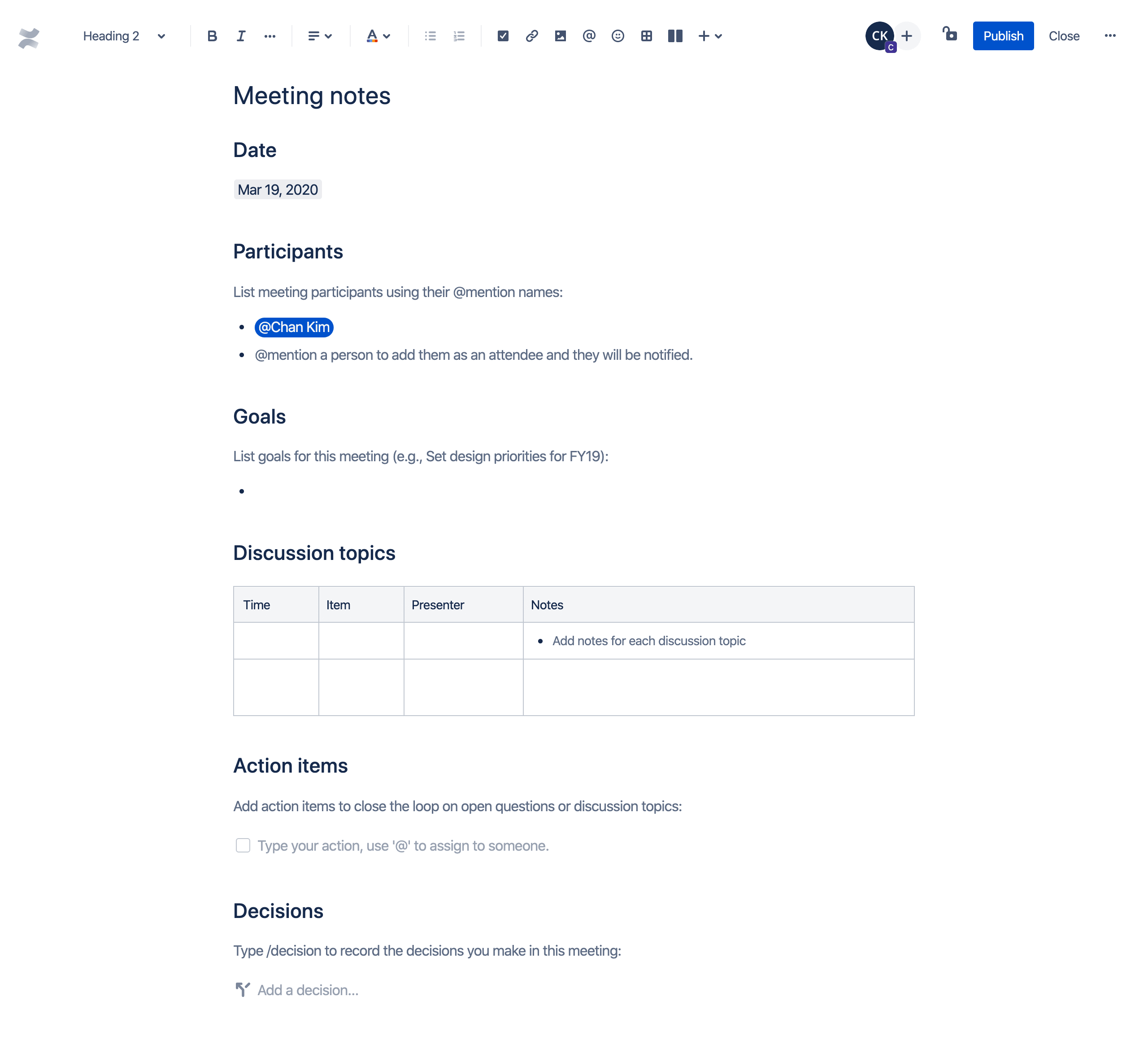 Meeting notes template preview