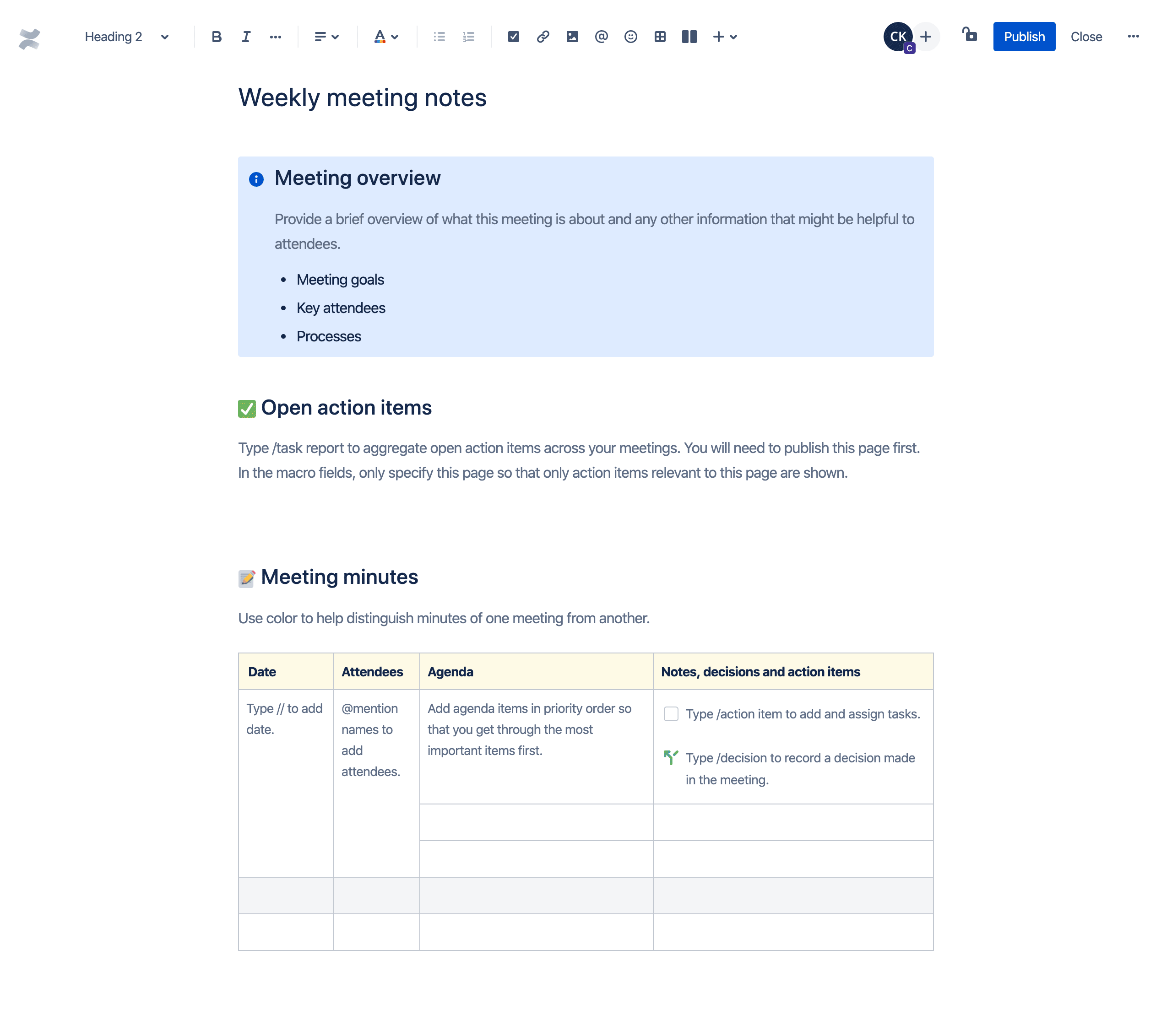 weekly meeting notes preview template