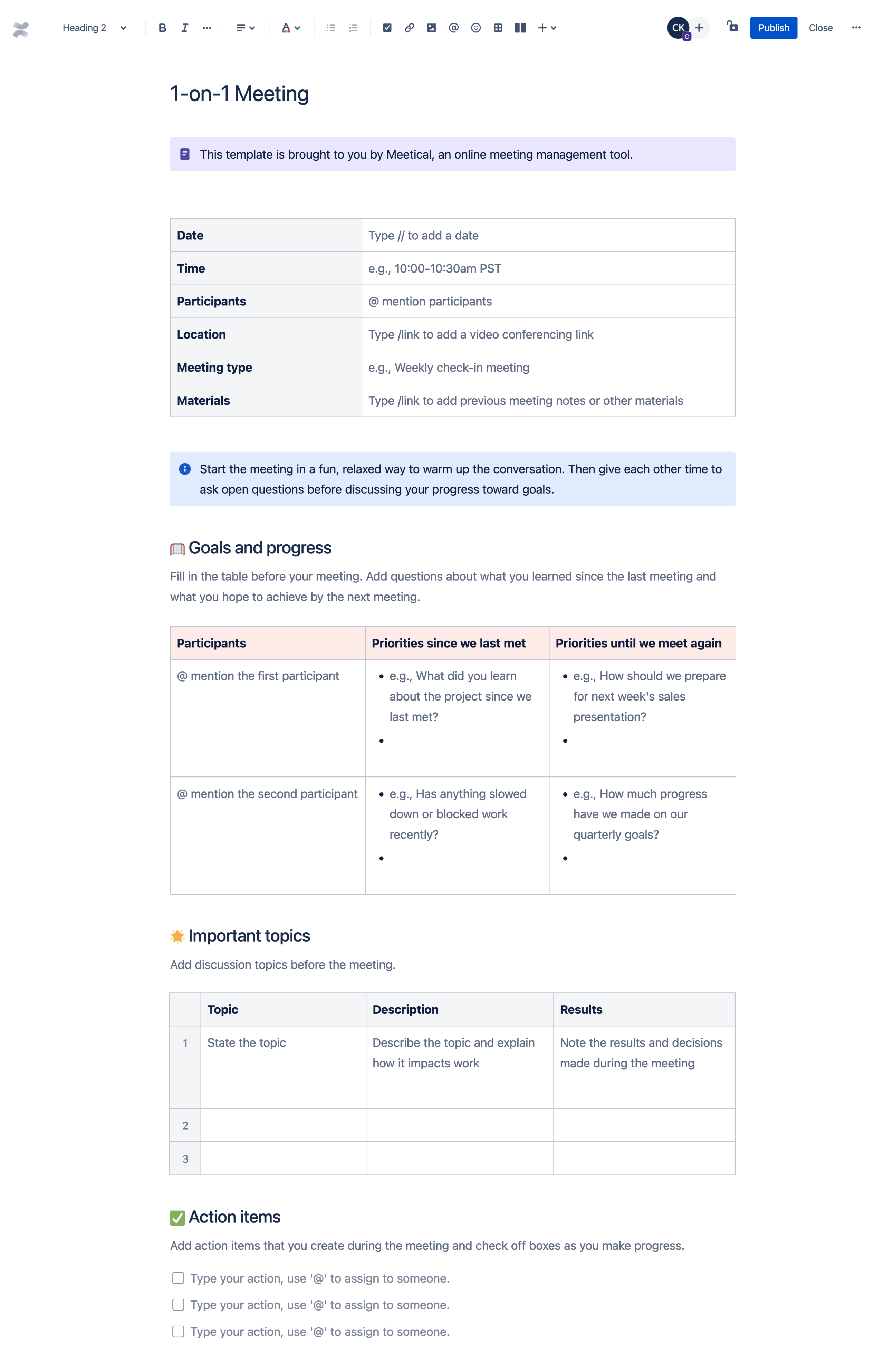 Screenshot of 1-on-1 meeting template