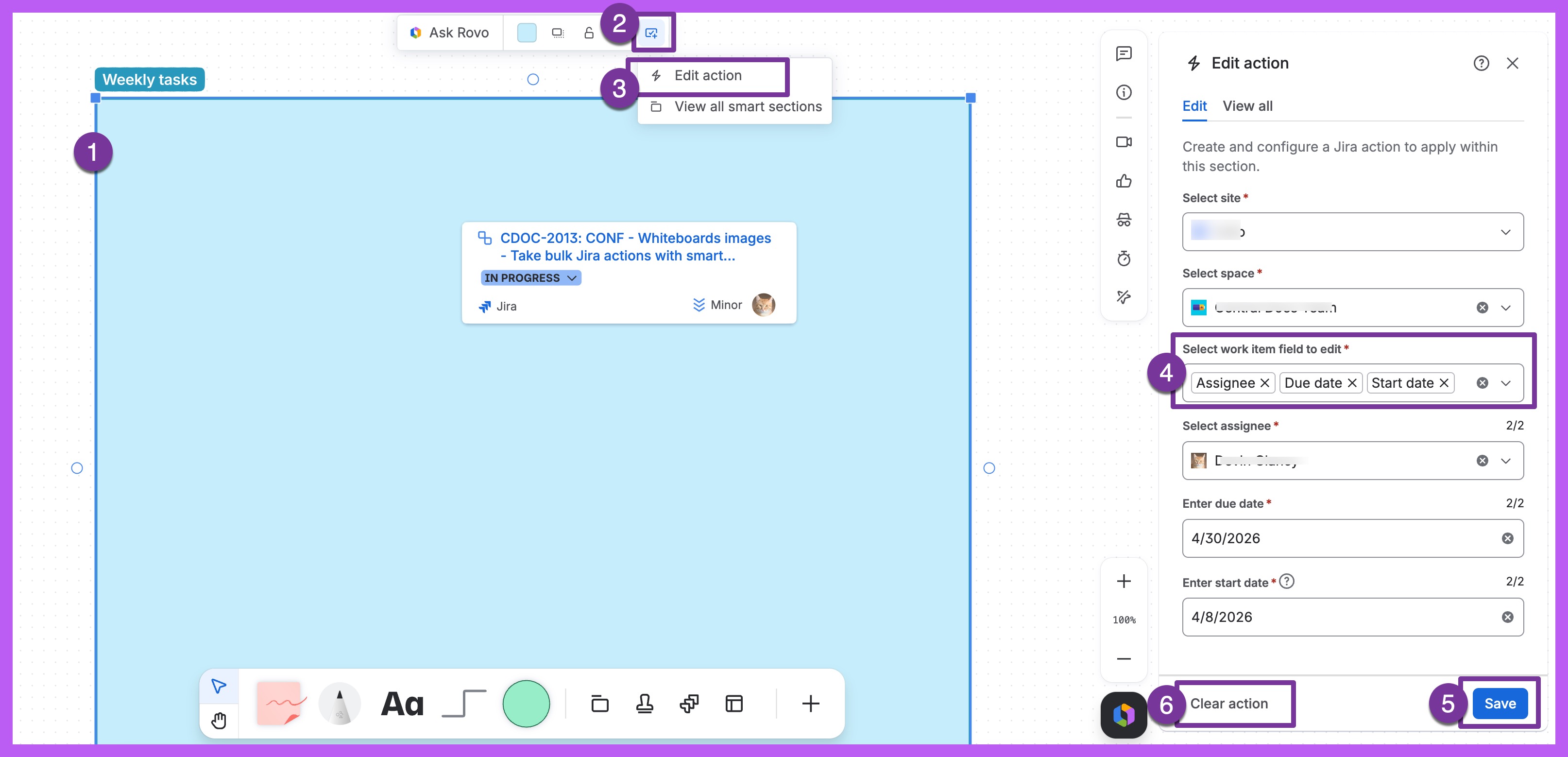 スマート セクションを編集して Jira フィールドを更新します。または、すべての設定をクリアします。