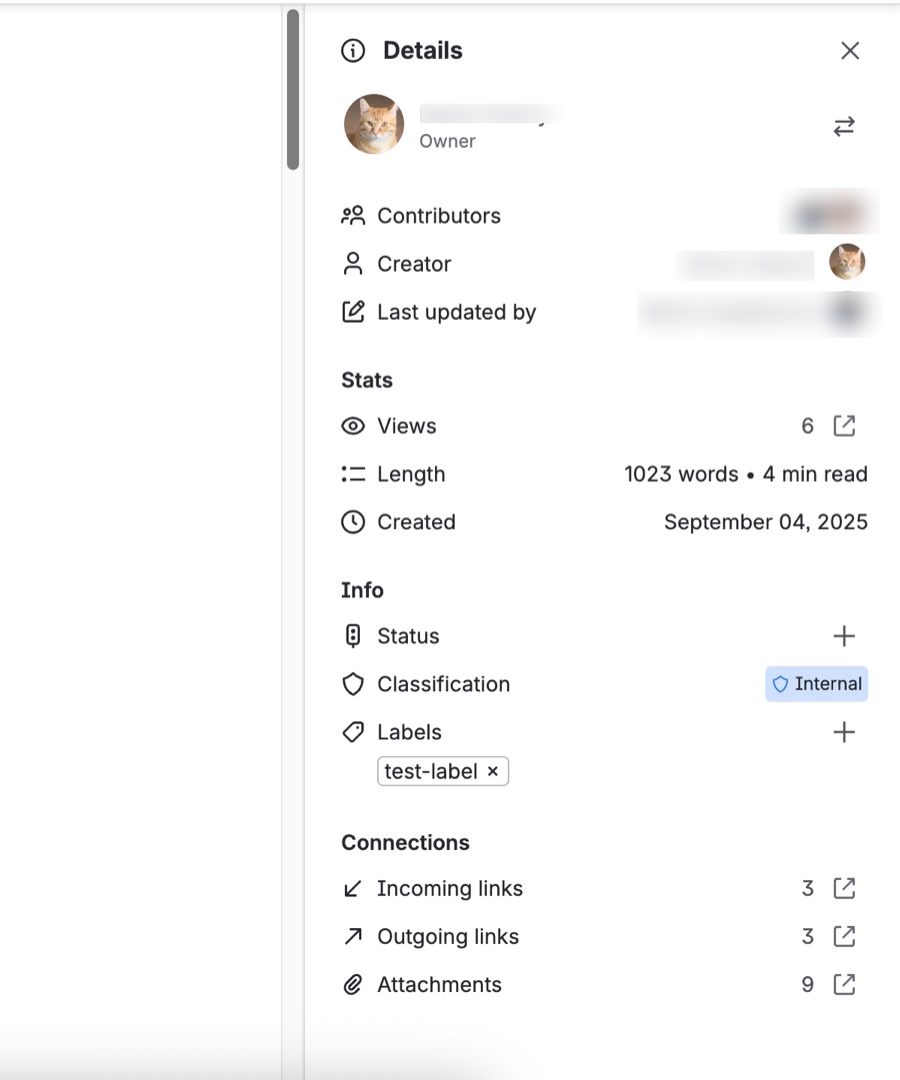 A view of the open details panel as part of the new content layout