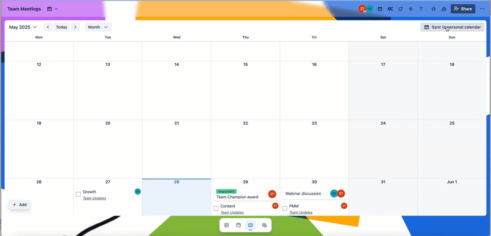 Disable sync to personal calendar option