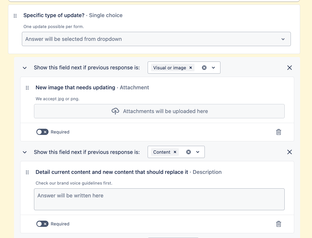 Jira フォームで条件付きで表示されるフィールド