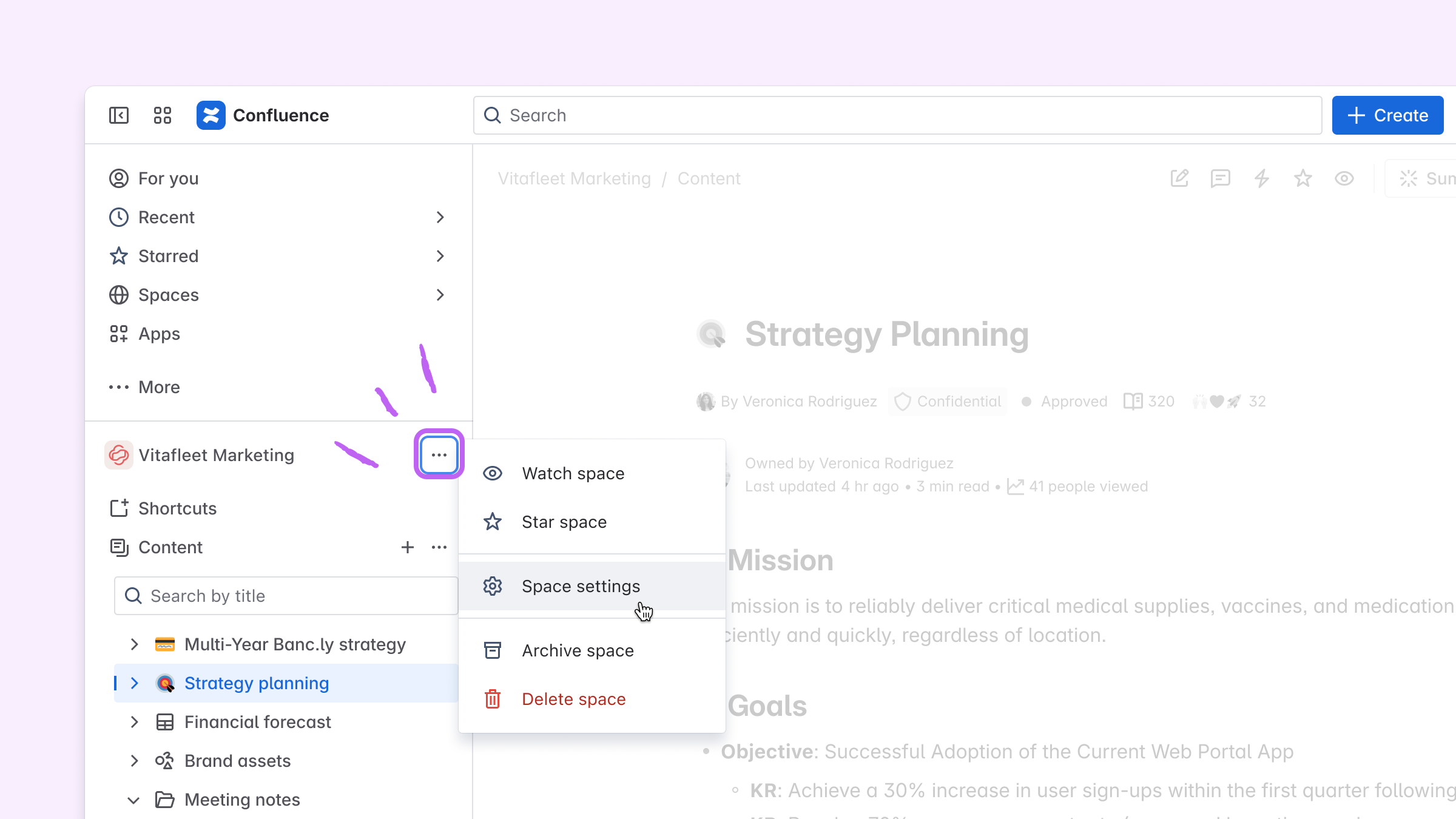Space settings in Confluence screenshot