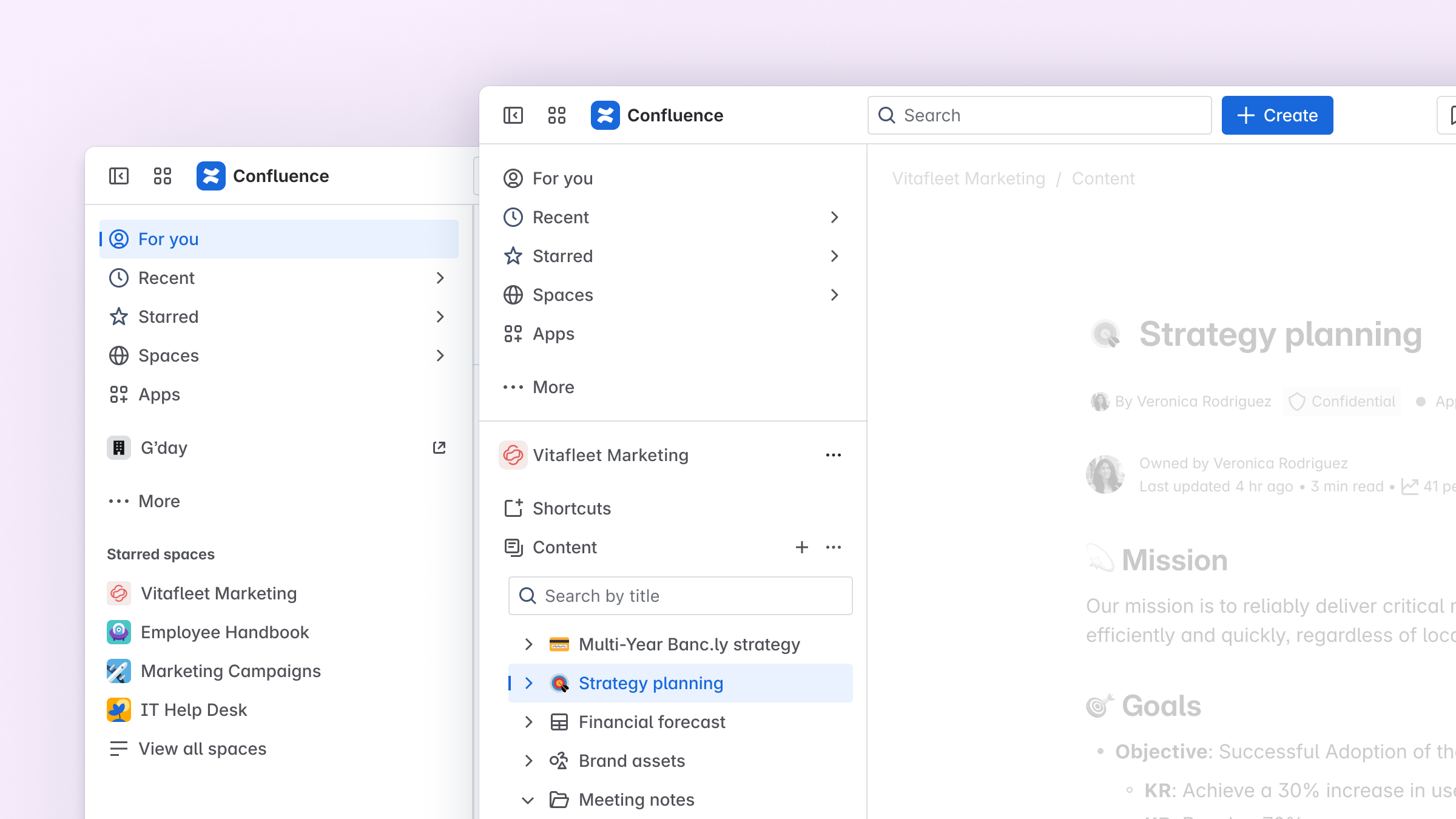 Screenshot of the new navigation in Confluence