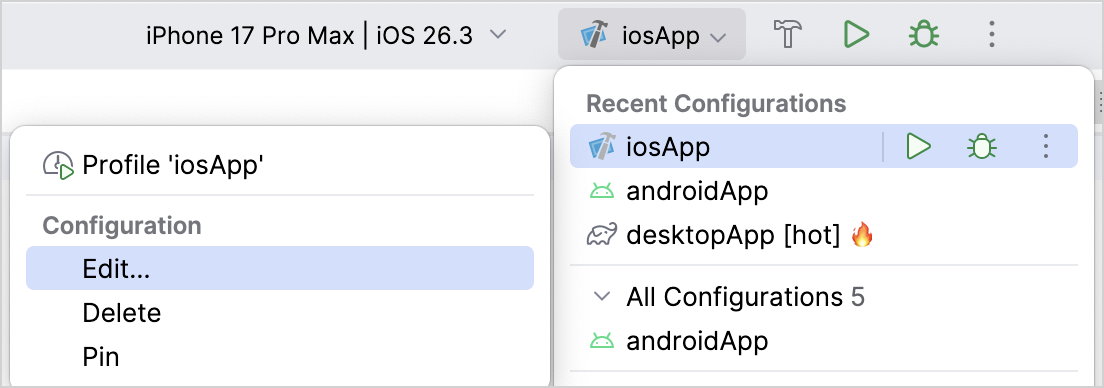 Edit iOS run configuration Edit iOS run configuration