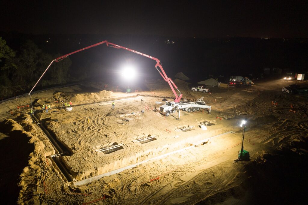 Aerial view concrete pouring of the perimeter footprint of Horizon West Branch.