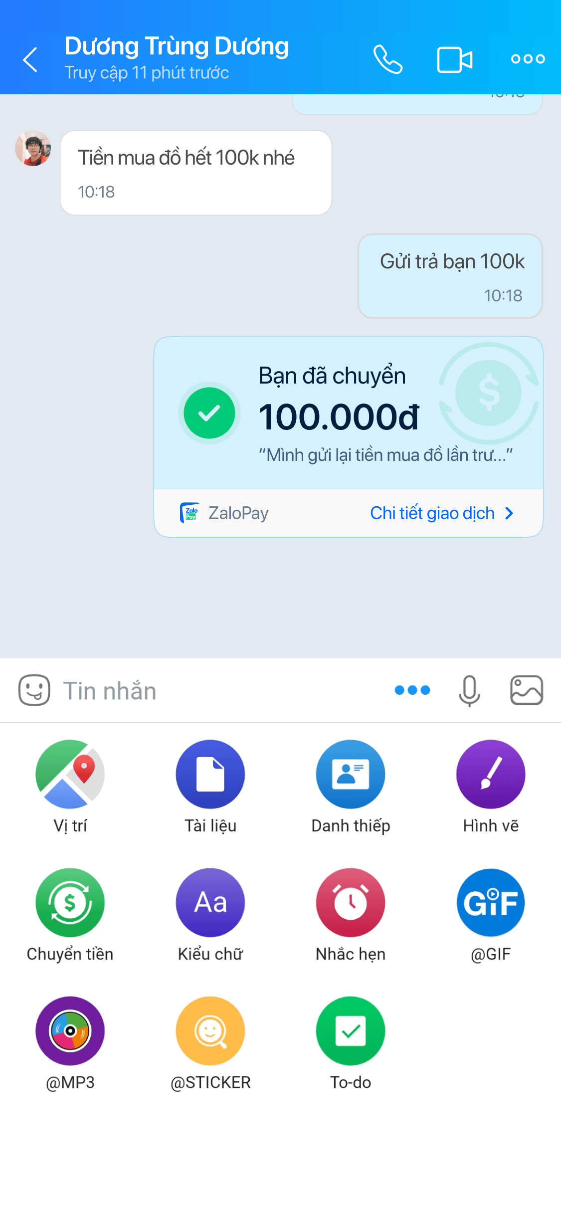 Chuyển tiền nhanh chóng ngay trong Zalo