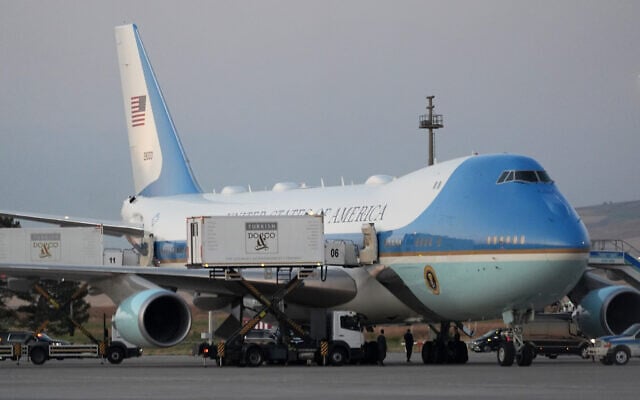 Catering trucks are parked at Air Force One on the tarmac as the motorcade carrying US President Donald Trump arrives on the tarmac to depart following the NATO summit at Ankara International Airport in Ankara, Turkey, July 8, 2026. (AP Photo/Alex Brandon) Catering trucks are parked at Air Force One on the tarmac as the motorcade carrying US President Donald Trump arrives on the tarmac to depart following the NATO summit at Ankara International Airport in Ankara, Turkey, July 8, 2026. (AP Photo/Alex Brandon)